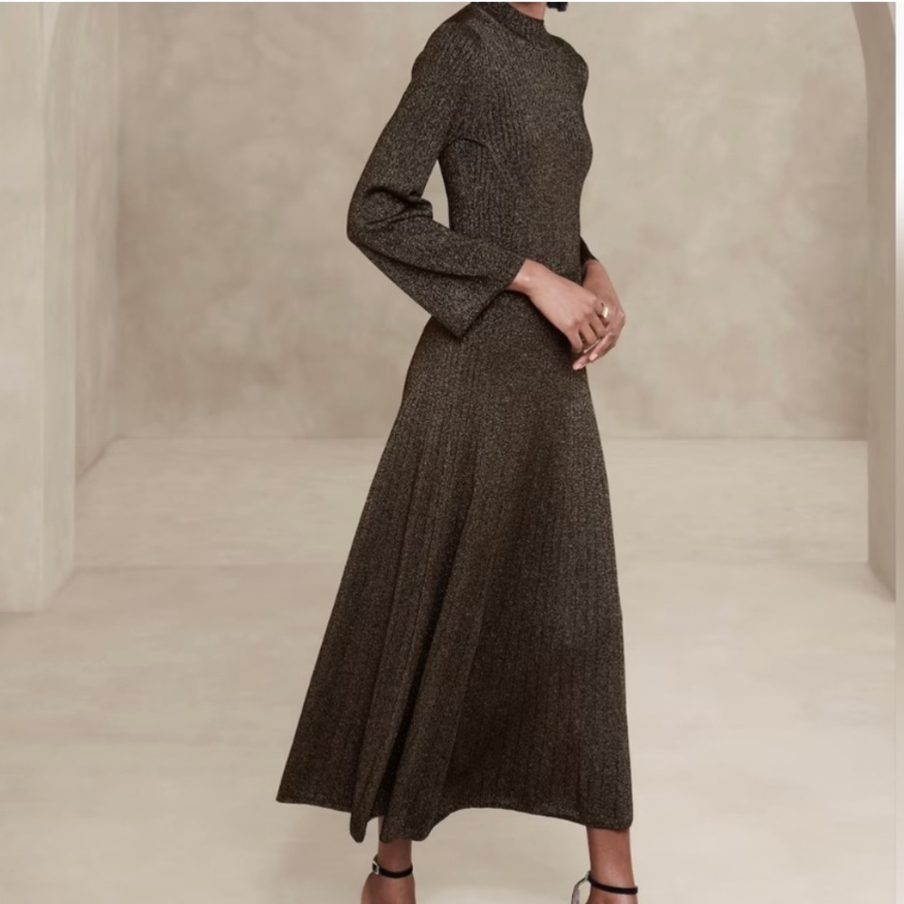 Banana Republic LENA METALLIC SWEATER Midi Skirt Set Gold‎ Black